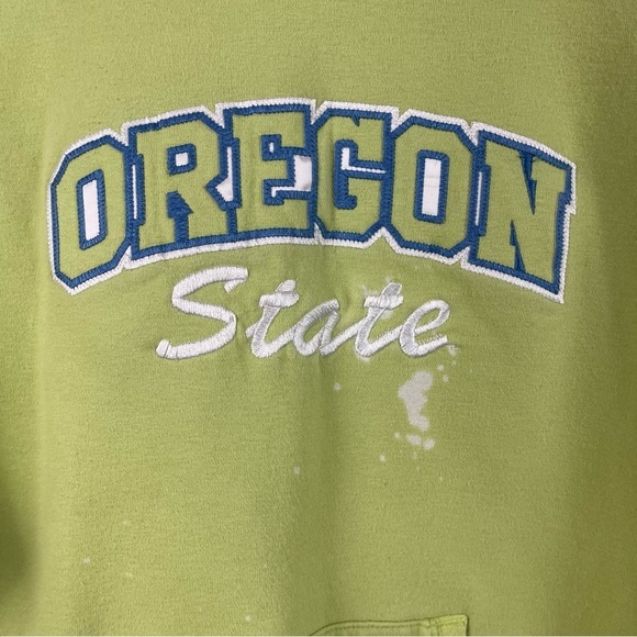 Champion Sport Stretch XL Oregon State OSU Lime Green Hoodie Hooded Distressed - Picture 3 of 9